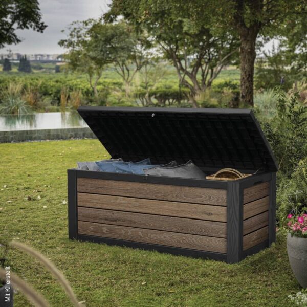 Keter Kissenbox Holzoptik Kunststoff B/H/L: ca. 72,4x64,4x155 cm – Bild 2
