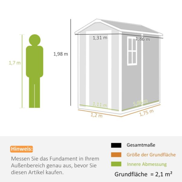 Outsunny Gartenhaus grau B/H/L: ca. 131x198x186 cm – Bild 2