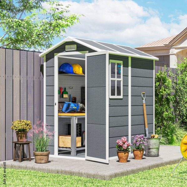 Outsunny Gartenhaus grau B/H/L: ca. 131x198x186 cm – Bild 5