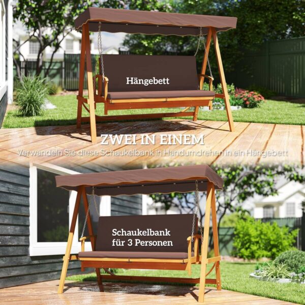 Outsunny Hollywoodschaukel braun Holz B/H/L: ca. 130x181x236 cm – Bild 2
