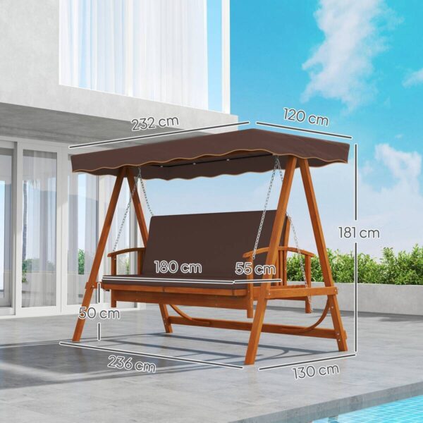 Outsunny Hollywoodschaukel braun Holz B/H/L: ca. 130x181x236 cm – Bild 3