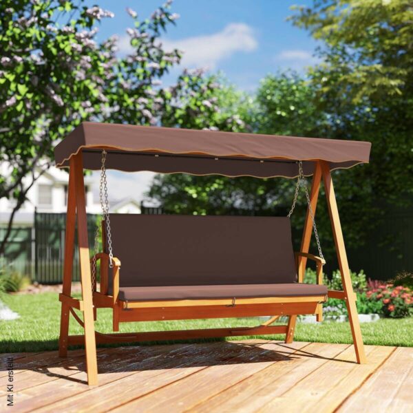 Outsunny Hollywoodschaukel braun Holz B/H/L: ca. 130x181x236 cm – Bild 5