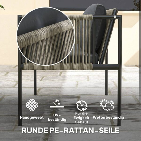 Outsunny Rattan Gartenmöbel-Set grau Stahl B/H/L: ca. 65x68x116 cm – Bild 2