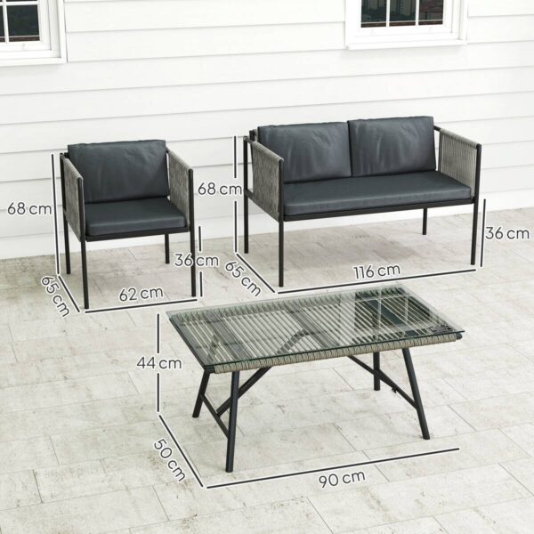 Outsunny Rattan Gartenmöbel-Set grau Stahl B/H/L: ca. 65x68x116 cm – Bild 3