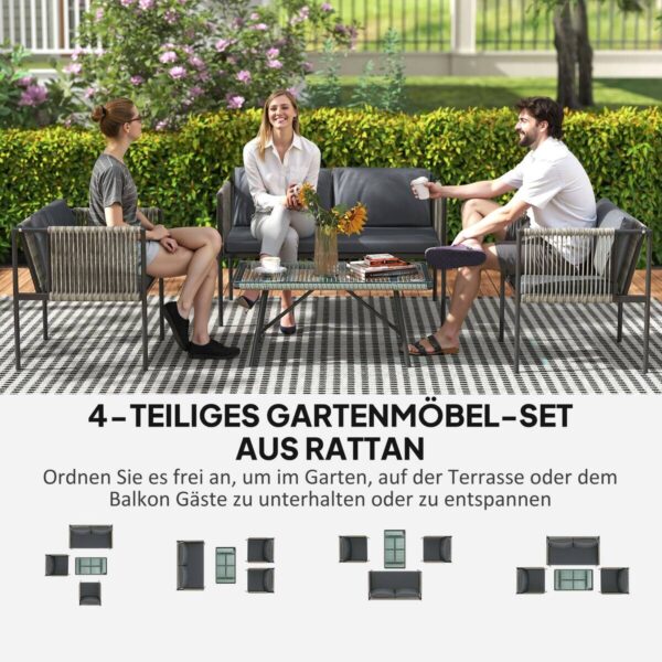 Outsunny Rattan Gartenmöbel-Set grau Stahl B/H/L: ca. 65x68x116 cm – Bild 5