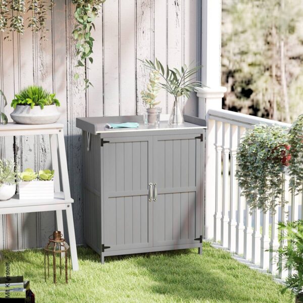Outsunny Gartenschrank grau Edelstahl B/H/L: ca. 43x88x74 cm – Bild 3