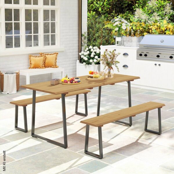 Outsunny Sitzgruppe Holzoptik Holz B/H/L: ca. 76x77x178 cm – Bild 3