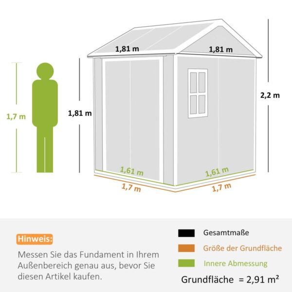 Outsunny Garden Storage Shed grau B/H/L: ca. 181x220x181 cm – Bild 3