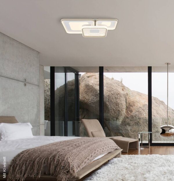 GLOBO LED-Deckenleuchte sand weiß Opal Metall Kunststoff B/H/L: ca. 45,5x10x65 cm 1 Brennstellen – Bild 3