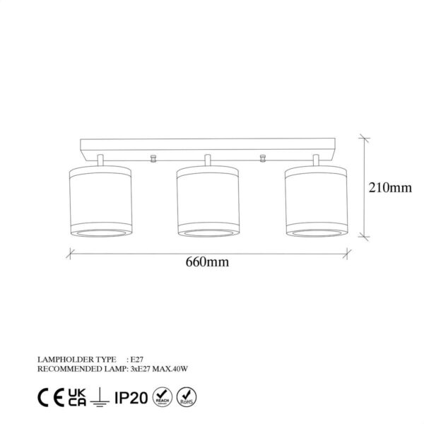 Opviq Deckenleuchte Way-11635 B/H/T/L: ca. 66x21x15x66 cm E27 3 Brennstellen – Bild 2