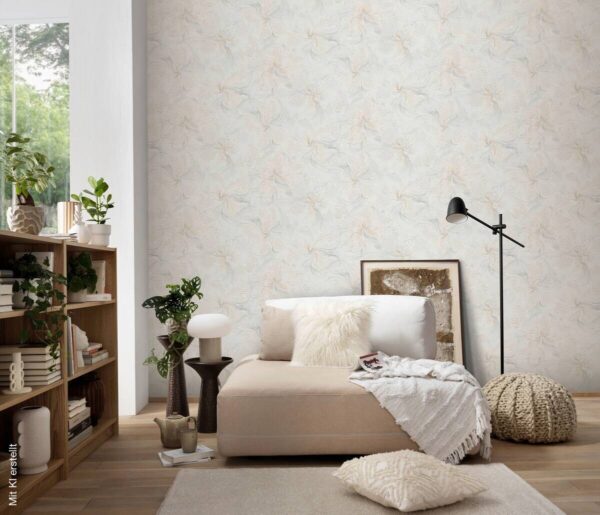 Vliestapete Blätter weiß beige grau B/L: ca. 53x1005 cm glitzernd – Bild 3