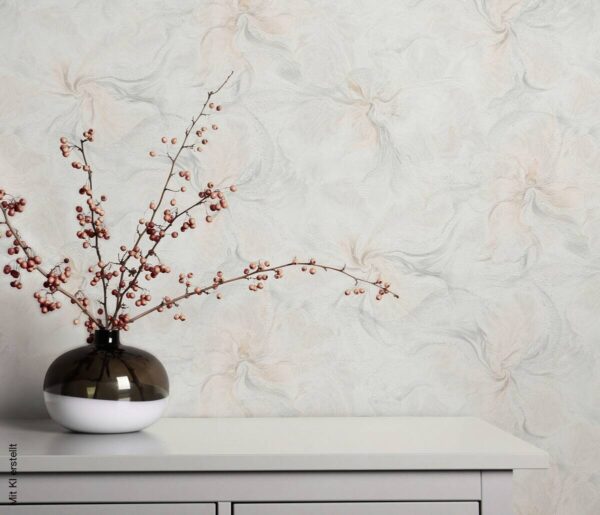 Vliestapete Blätter weiß beige grau B/L: ca. 53x1005 cm glitzernd – Bild 4