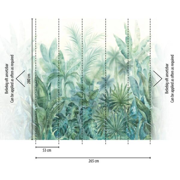 Livingwalls Fototapete Dschungel blau grün creme B/L: ca. 280x265 cm – Bild 3