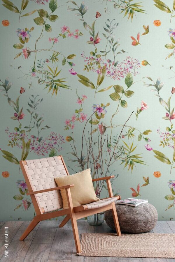 Livingwalls Fototapete Blumen blau rosa grün B/L: ca. 280x159 cm – Bild 2