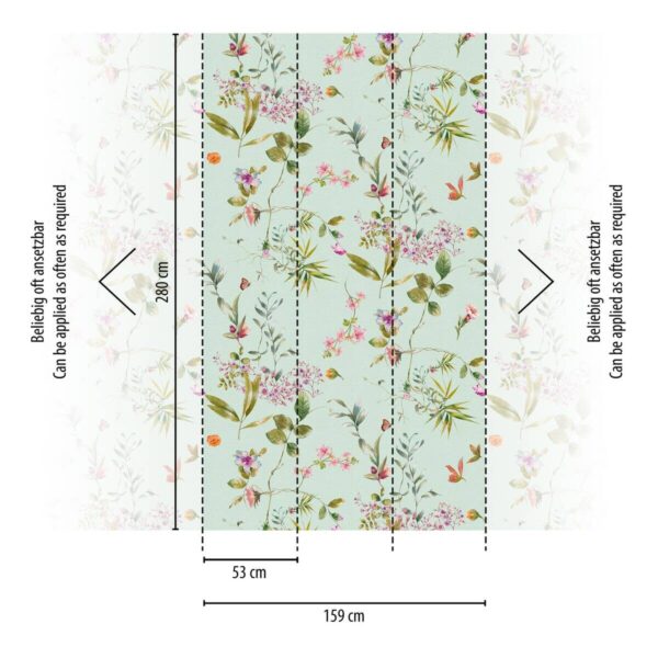 Livingwalls Fototapete Blumen blau rosa grün B/L: ca. 280x159 cm – Bild 3