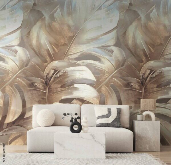 Livingwalls Fototapete Blätter creme beige B/L: ca. 280x159 cm metallic – Bild 2