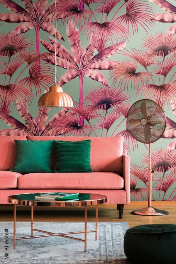 Livingwalls Fototapete Palmenblätter pink rosa blau B/L: ca. 280x159 cm – Bild 3