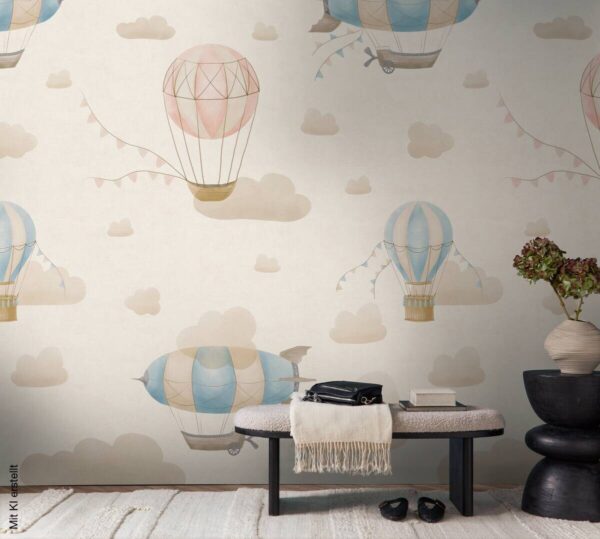 Livingwalls Fototapete Heißluftballon rosa creme blau B/L: ca. 280x159 cm – Bild 3