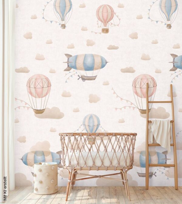 Livingwalls Fototapete Heißluftballon rosa creme blau B/L: ca. 280x159 cm – Bild 4