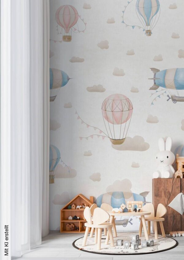 Livingwalls Fototapete Heißluftballon rosa creme blau B/L: ca. 280x159 cm – Bild 5