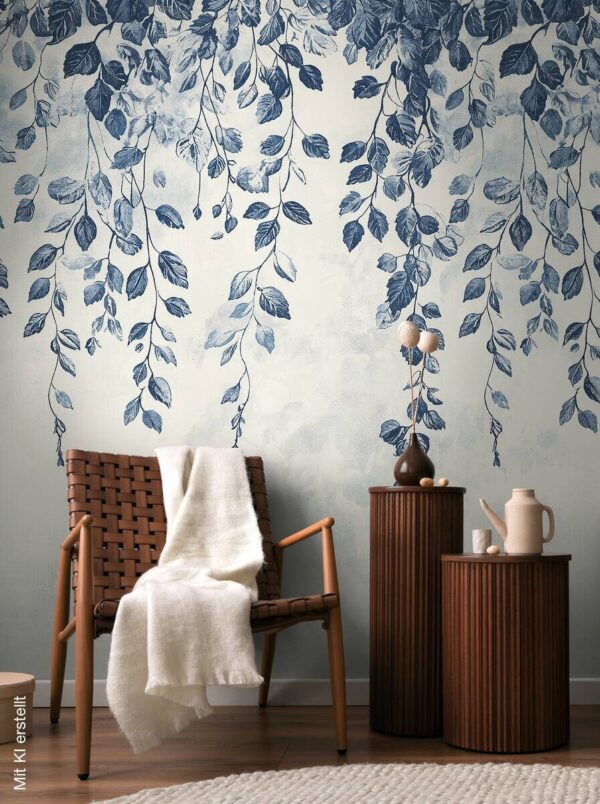 Livingwalls Fototapete Blätter creme weiß blau B/L: ca. 280x159 cm – Bild 2