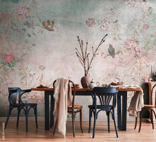 Livingwalls Fototapete Blumen bunt grau blau B/L: ca. 280x371 cm – Bild 2