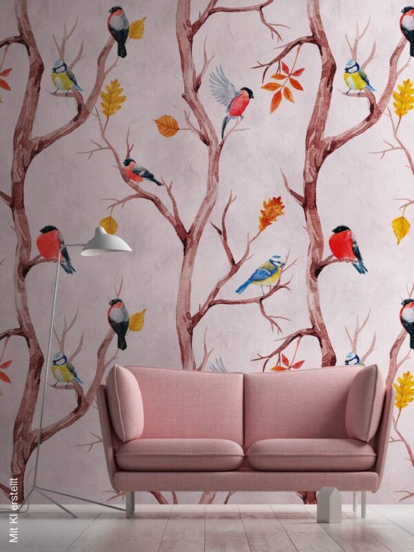 Livingwalls Fototapete Zweige braun rosa gelb B/L: ca. 280x159 cm – Bild 3