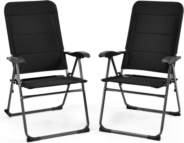 COSTWAY 2er – Pack schwarz gepolsterte Liegestühle