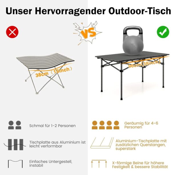 0783501338109-2 COSTWAY Campingtisch faltbar, Falttisch mit aufrollbarer Tischplatte, Klapptisch Gartentisch
