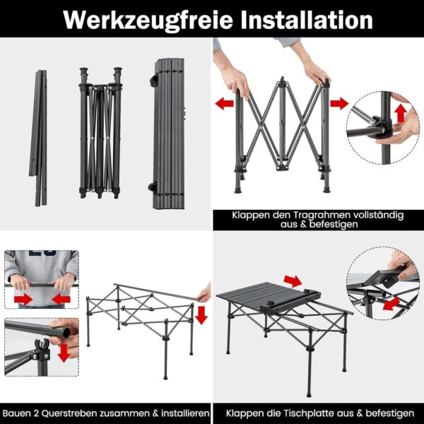 0783501338109-3 COSTWAY Campingtisch faltbar, Falttisch mit aufrollbarer Tischplatte, Klapptisch Gartentisch