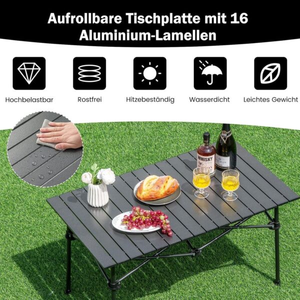 0783501338109-4 COSTWAY Campingtisch faltbar, Falttisch mit aufrollbarer Tischplatte, Klapptisch Gartentisch