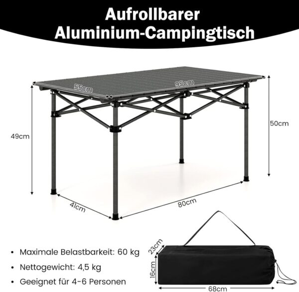 0783501338109-5 COSTWAY Campingtisch faltbar, Falttisch mit aufrollbarer Tischplatte, Klapptisch Gartentisch