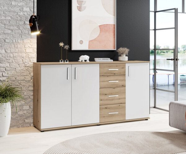 HBZ Kommode BC-Drift-2, Sideboard Stellmaß BxHxT 160x84x35 cm (1 St), Sideboard mit 3 Türen und 4 Schubkästen, 2 Einlegeböden HBZ Kommode BC-Drift-2, Sideboard Stellmaß BxHxT 160x84x35 cm (1 St), Sideboard mit 3 Türen und 4 Schubkästen, 2 Einlegeböden