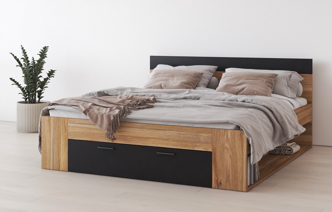 Home affaire Bettgestell Faweza, Breite 160 bzw. 180 cm, Stauraumbett, Funktionsbett Schublade mit extra viel Stauraum