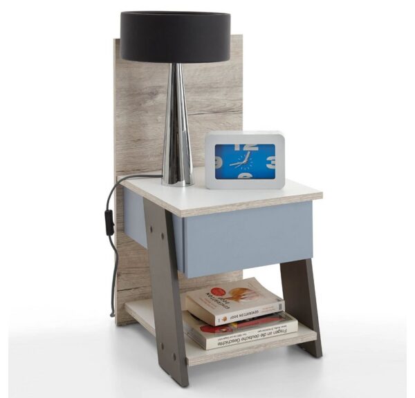 Lomadox Nachttisch LEEDS-10, Sandeiche Nb./weiß/Lava/Denim 34x69,5x39 cm