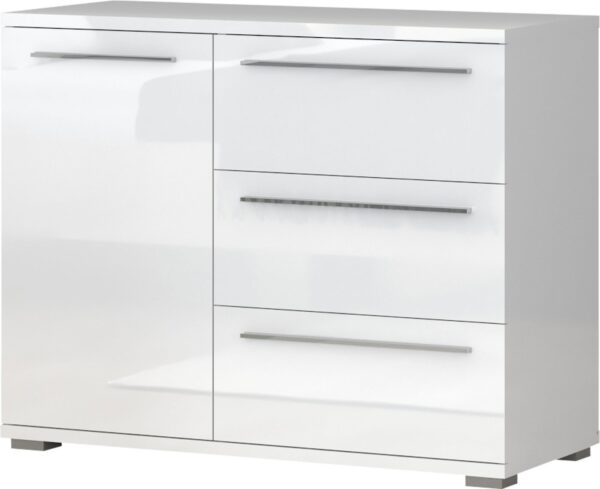 OTTO home Kommode Piano, UV lackiert, hochglänzend in beige oder weiß, FSC-zertifiziert (107x45x85cm (B/T/H), 1-türig mit 3 Schubladen, Soft-Close Funktion
