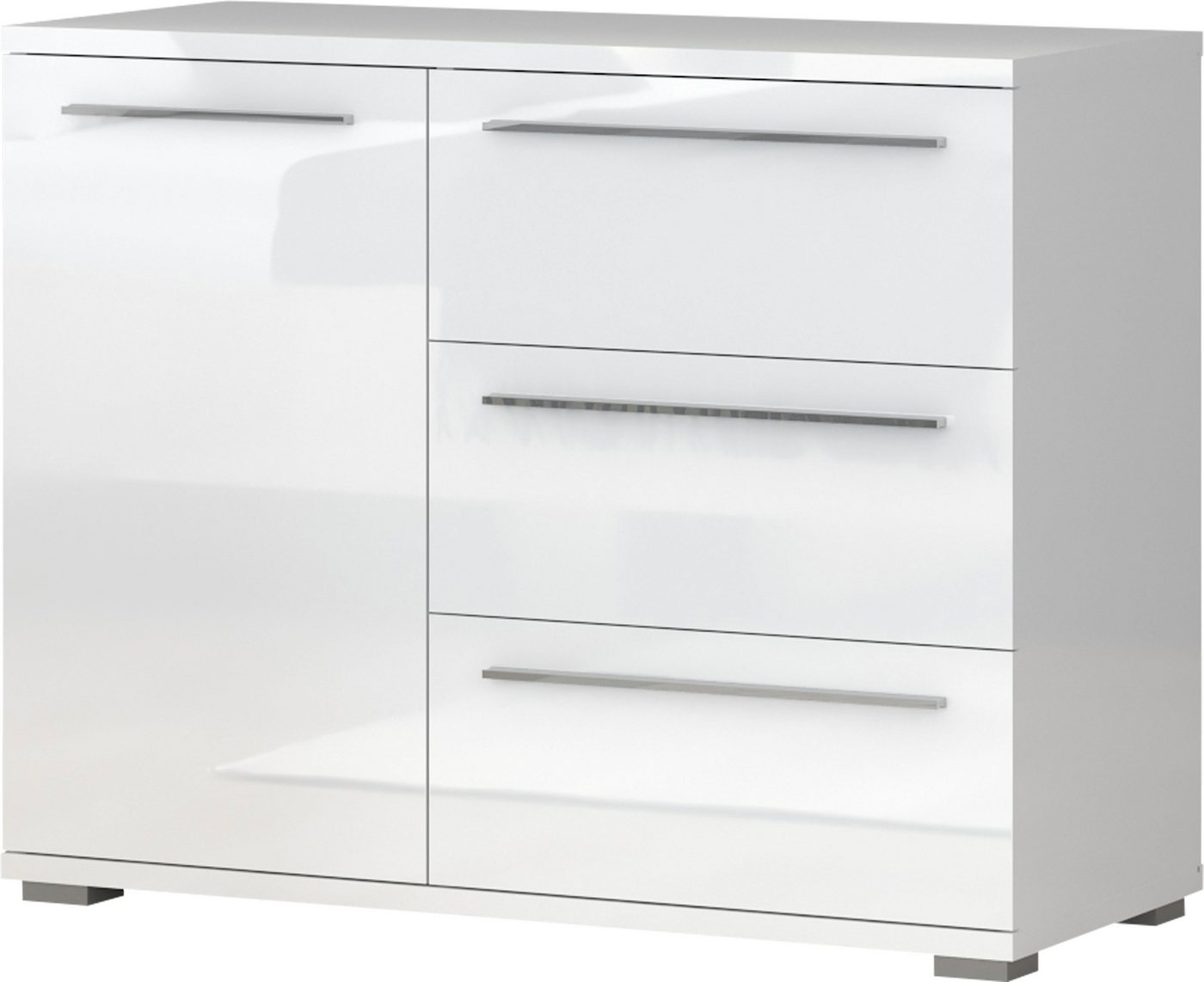 OTTO home Kommode Piano, UV lackiert, hochglänzend in beige oder weiß, FSC-zertifiziert (107x45x85cm (B/T/H), 1-türig mit 3 Schubladen, Soft-Close Funktion
