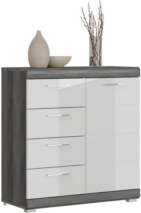 Home affaire Kommode SIENA, Breite 80 cm, 1 Tür, 2 Einlegeböden, 3 Fächer, 4 Schubkästen (hochwertige Rillenfräsung in MDF Front), Schuhkommode, Schuhschrank, Anrichte, Sideboard Home affaire Kommode SIENA, Breite 80 cm, 1 Tür, 2 Einlegeböden, 3 Fächer, 4 Schubkästen (hochwertige Rillenfräsung in MDF Front), Schuhkommode, Schuhschrank, Anrichte, Sideboard