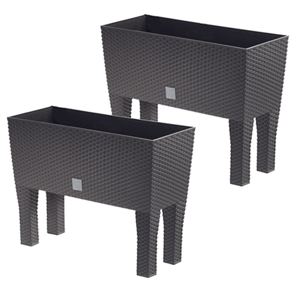 POWERTEC GARDEN 2in1 Design – Pflanzkasten in Rattanoptik, ca. 60 x 25 x 46 cm – Dunkelbraun
