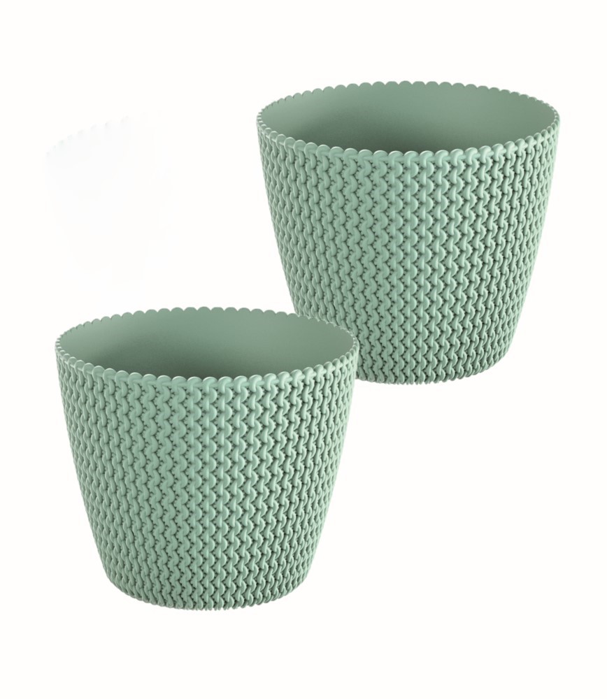 POWERTEC GARDEN 2er Set Blumentopf in Strickoptik, ca. 5 Liter – Grün