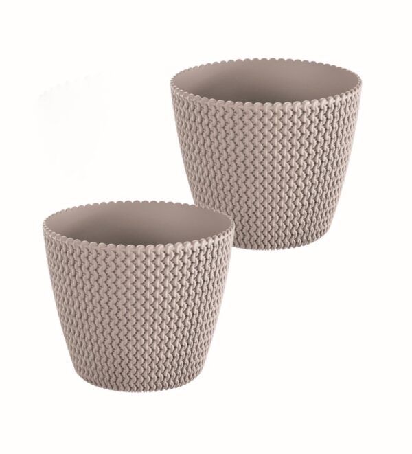 POWERTEC GARDEN 2er Set Blumentopf in Strickoptik, ca. 5 Liter – Taupe