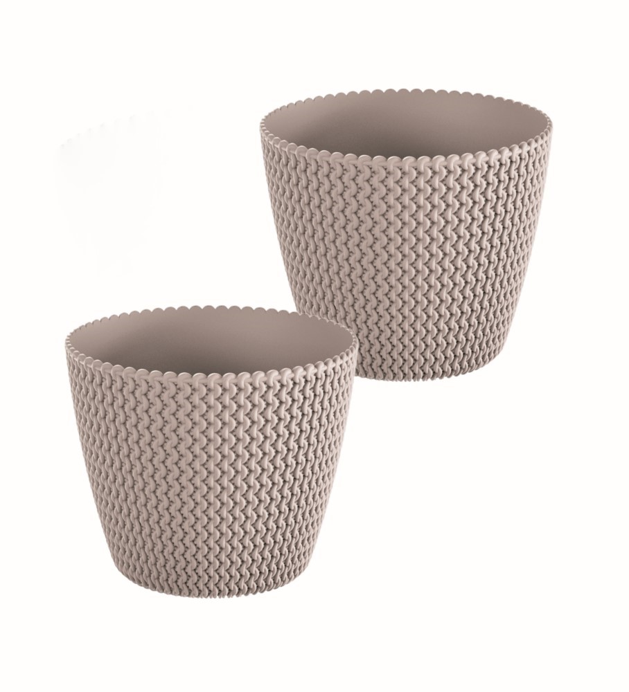 POWERTEC GARDEN 2er Set Blumentopf in Strickoptik, ca. 5 Liter – Taupe