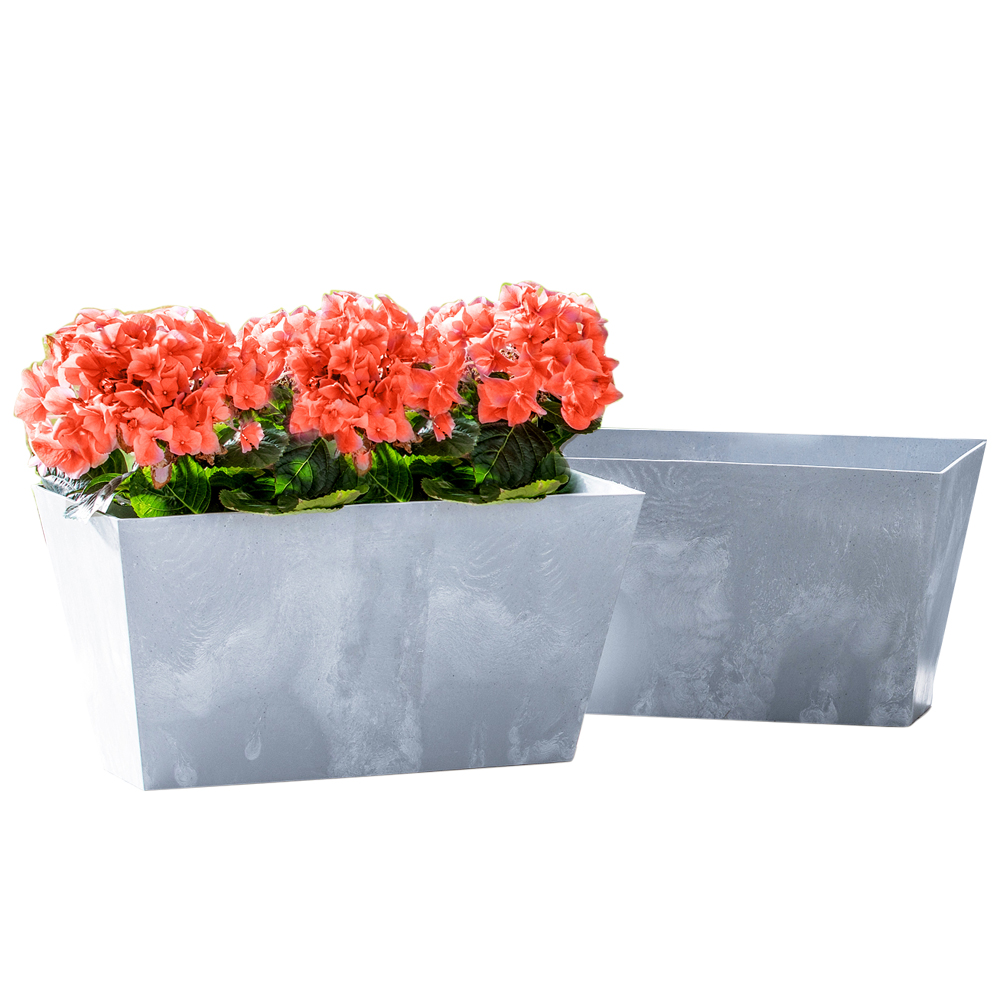 POWERTEC GARDEN 2er Set Pflanztopf Betonoptik, ca. 12 Liter aus Kunststoff – Hellgrau