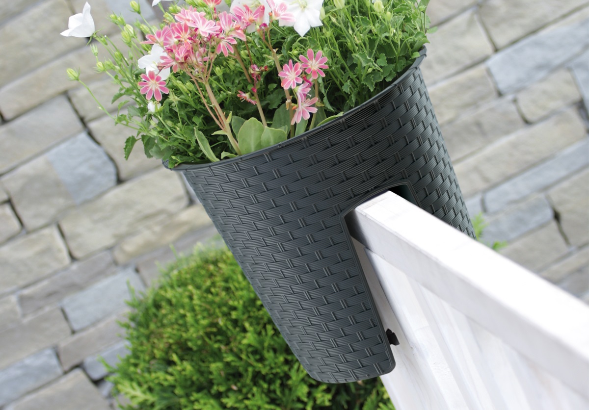 POWERTEC GARDEN Geländer Pflanztopf, ca. 29, 5 x 24, 5 x 22, 5 cm – Anthrazit