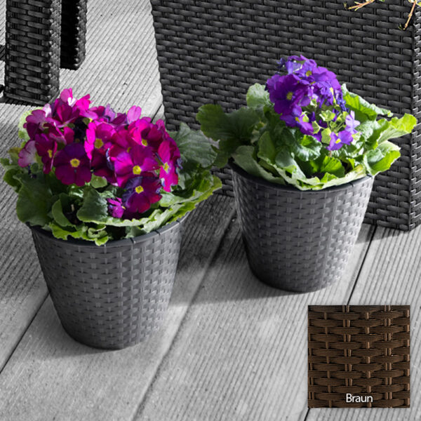 POWERTEC GARDEN 2er – Set Pflanztopf in Rattanoptik, ca. 19 x 17 cm – Braun