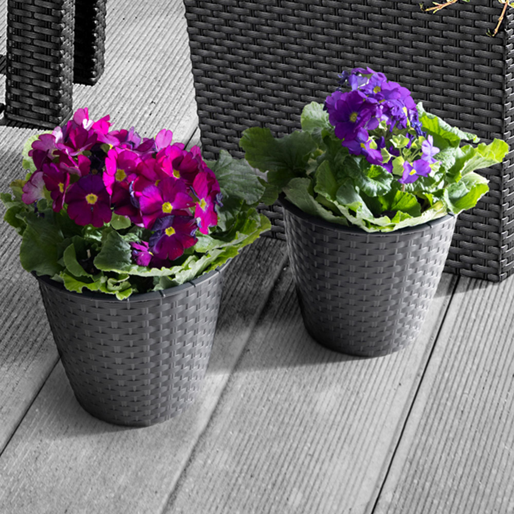 POWERTEC GARDEN 2er – Set Pflanztopf in Rattanoptik, ca. 19 x 17 cm – Anthrazit