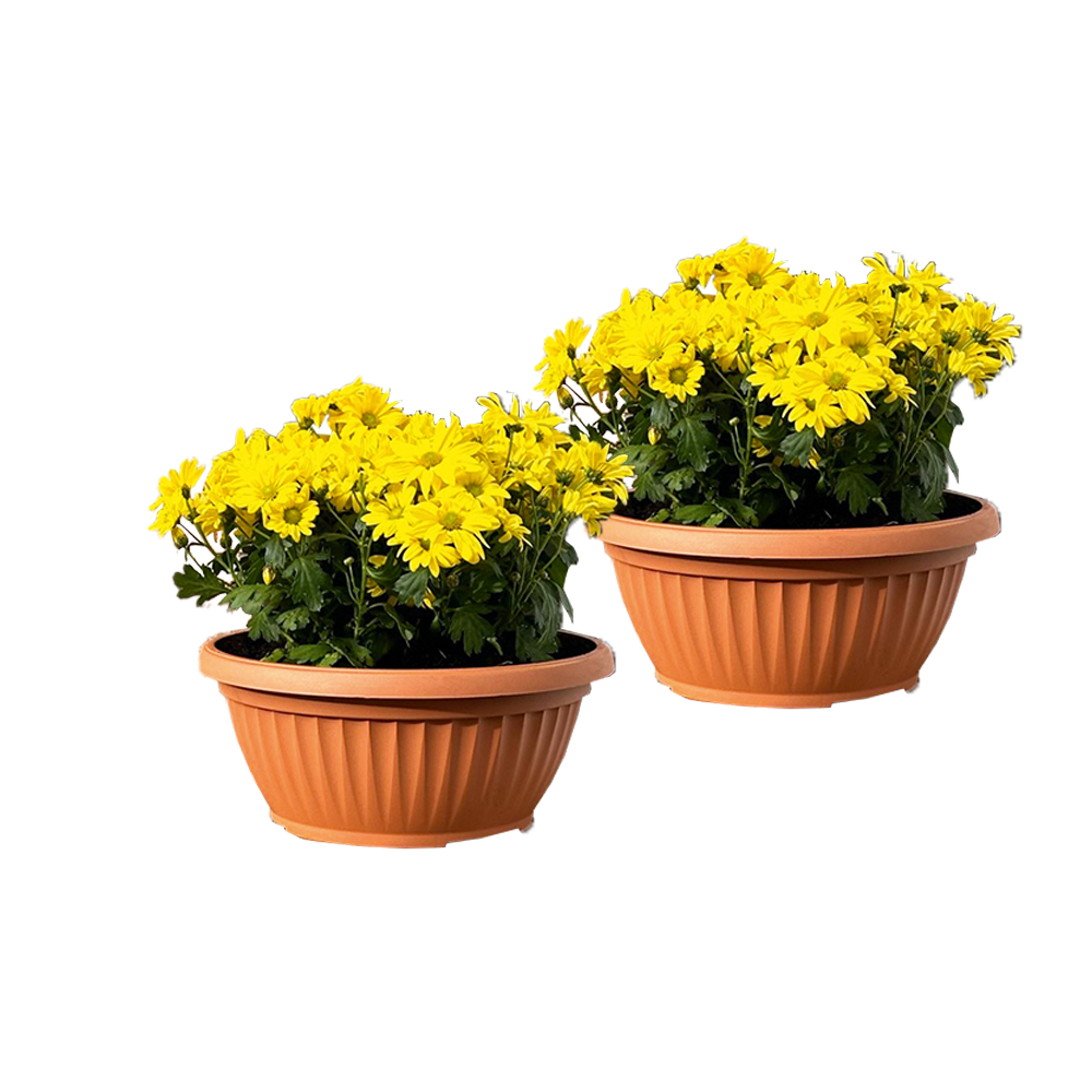 Protanic Powertec Garden Pflanztopf „Lucca“ – 2er – Set, Kunststoff, ca. 5, 5 Liter – rund – Terrakotta