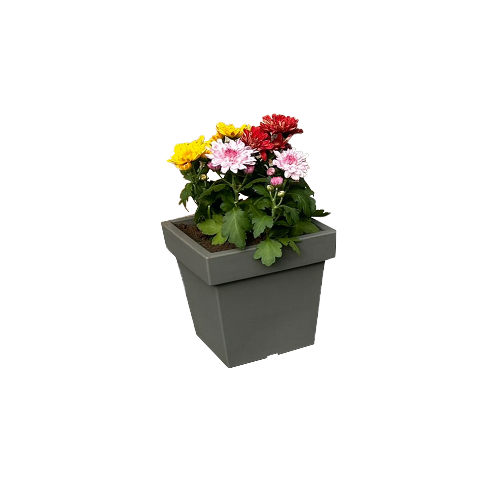 POWERTEC GARDEN Pflanztopf „Vigo“ aus Kunststoff, ca. 4 Liter – eckig – Steingrau