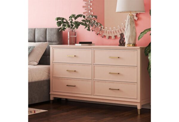 Dorel Home Kommode Westerleigh, mit 6 Schubladen, MDF, Beine aus Massivholz, Höhe 85 cm, Breite 145 cm