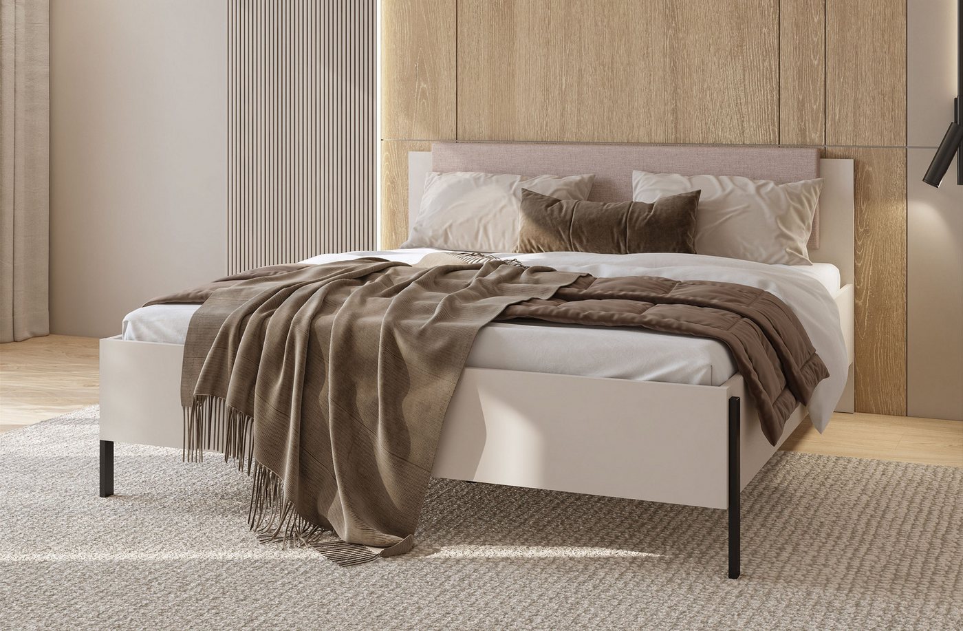 OTTO home Bett Jukon, mit gepolstertem Kopfteil, Füße aus Metall, modernes Design (3 Breiten:100cm, 160cm und 180cm), in drei Größen, perfekt auch als Jugendbett